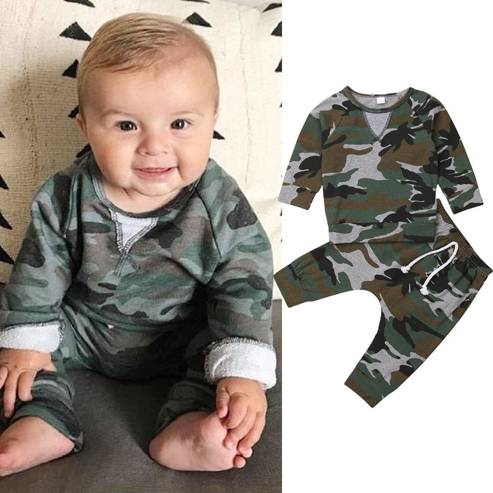 Nyfødte børn baby drenge tøj kostume camouflage toppe t shirt bukser outfit sæt