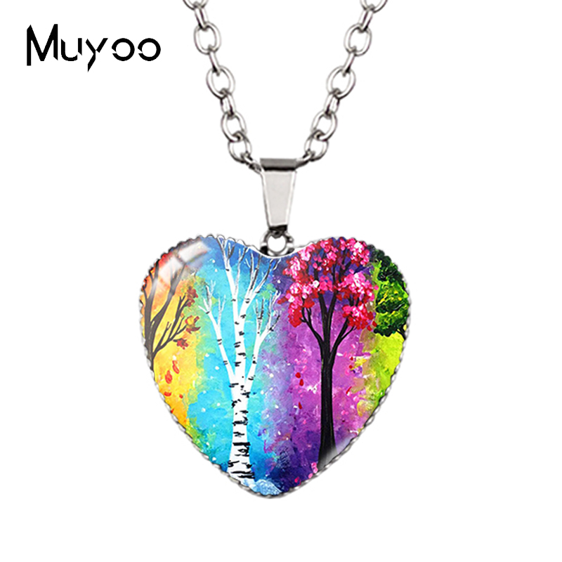 Landscape Animal Swans Butterflies Peacock Oil Painting Handcraft Heart Jewelry Pendant Necklace HZ3: Titanium Plated