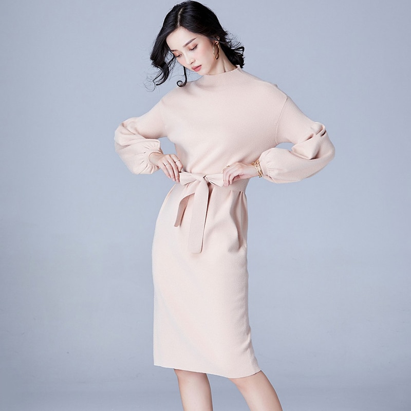 Autumn Winter Women sweaters Dresses Spring Solid Knitted Sweater Dress