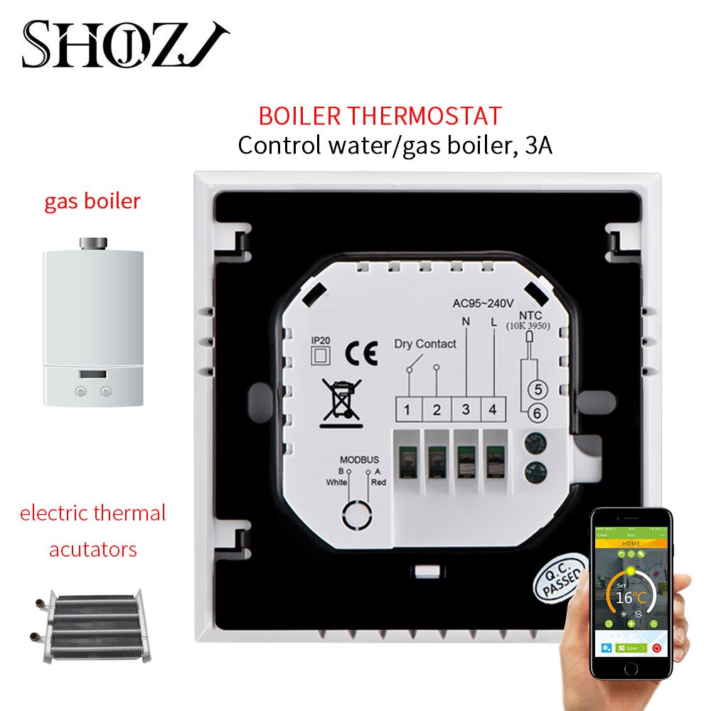 TUYA LIFE WiFi Gas Boiler Heating Thermostat Temperature Controller Alexa Google Home Control Thermoregulator for smart house: WIFI WHITE / 110-240V