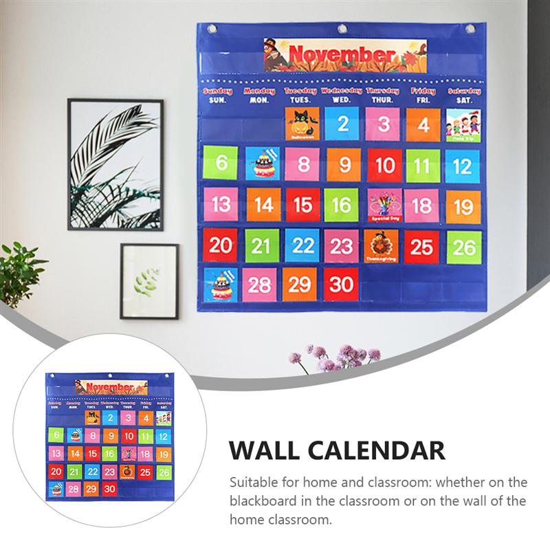 1 Set Portable Wall Hanging Calendar Preschool Learning Toys Classroom Calendar Teaching Calendar Tool