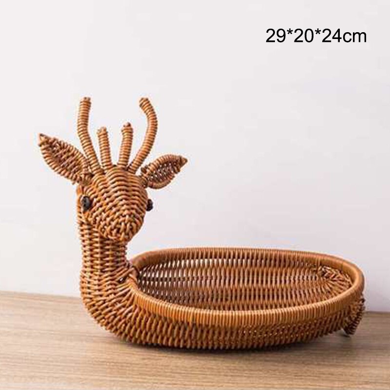 Rattan Woven Fruit Basket Cute Shape Fruit Bowls Tray Vegetable Snack Breakfast Display Basket Novelty Animal Shaped: fawn