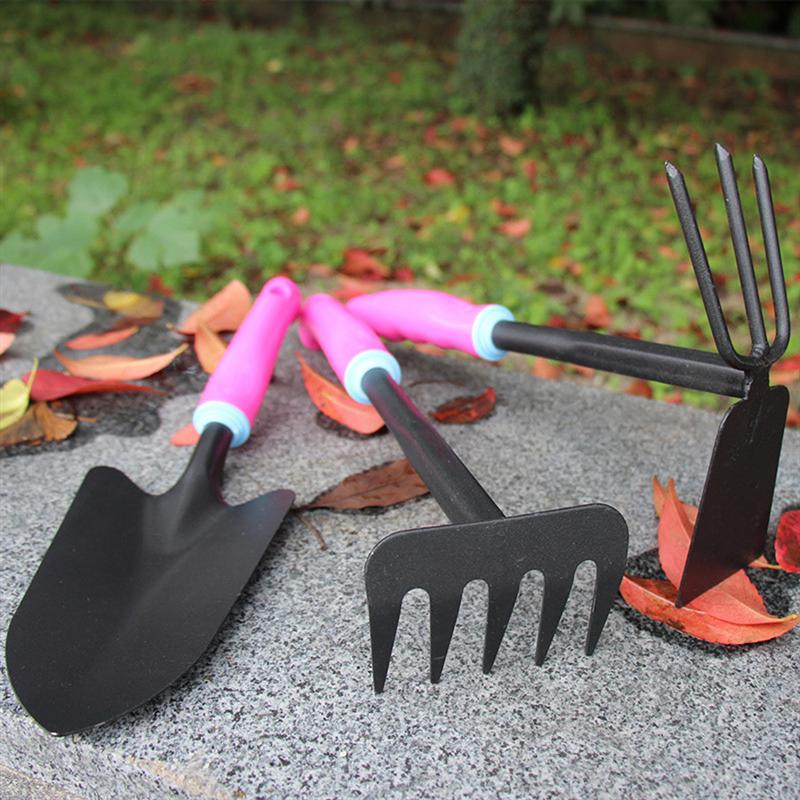 3 st trädgårdsredskap set järnskyffel kratta färg halkskydd handverktyg hängbart hål handtag för hem balkong trädgård blomkruka