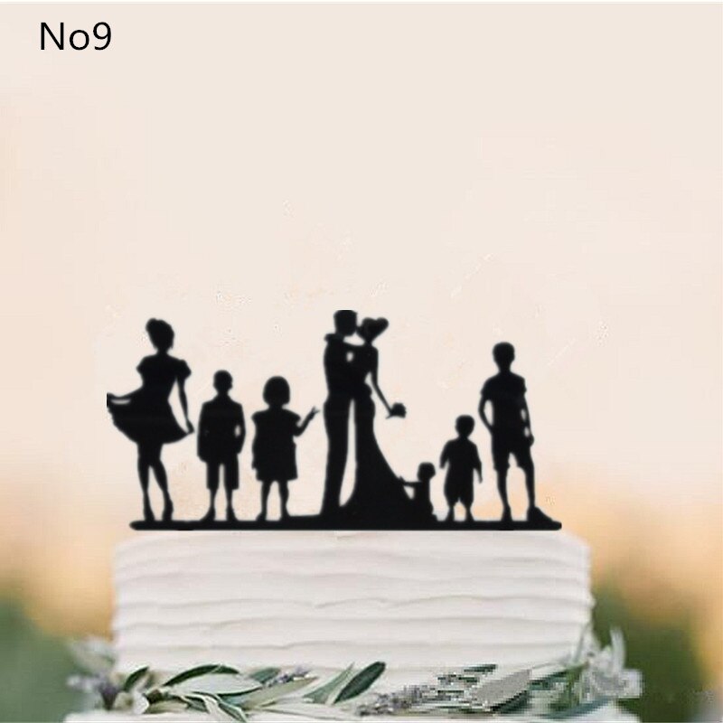 Mixed Style Black Acrylic Wedding Cake Topper For Decor Mariage Mr Mrs Bride Groom Family Cake Toppers Baby Shower Decoration: NO 9