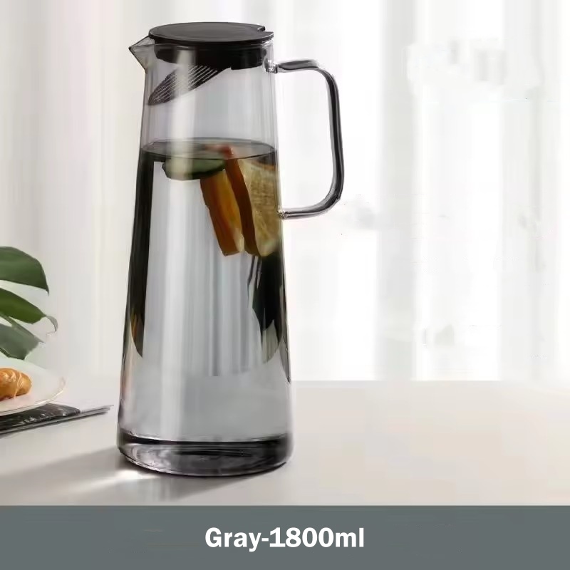 1.8l- glass mugge med lokk, lett å rengjøre, varmebestandig glassvannkanne, kjøleskapskaraffel med håndtak for/kalde drikker: Lilla