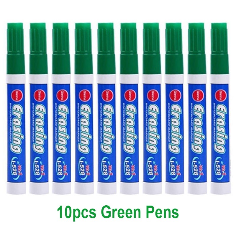Stylo marqueur effaçable pour tableau blanc, grande capacité, bleu, vert, rouge, bleu, blanc, fournitures de bureau: 10pcs Green Pens