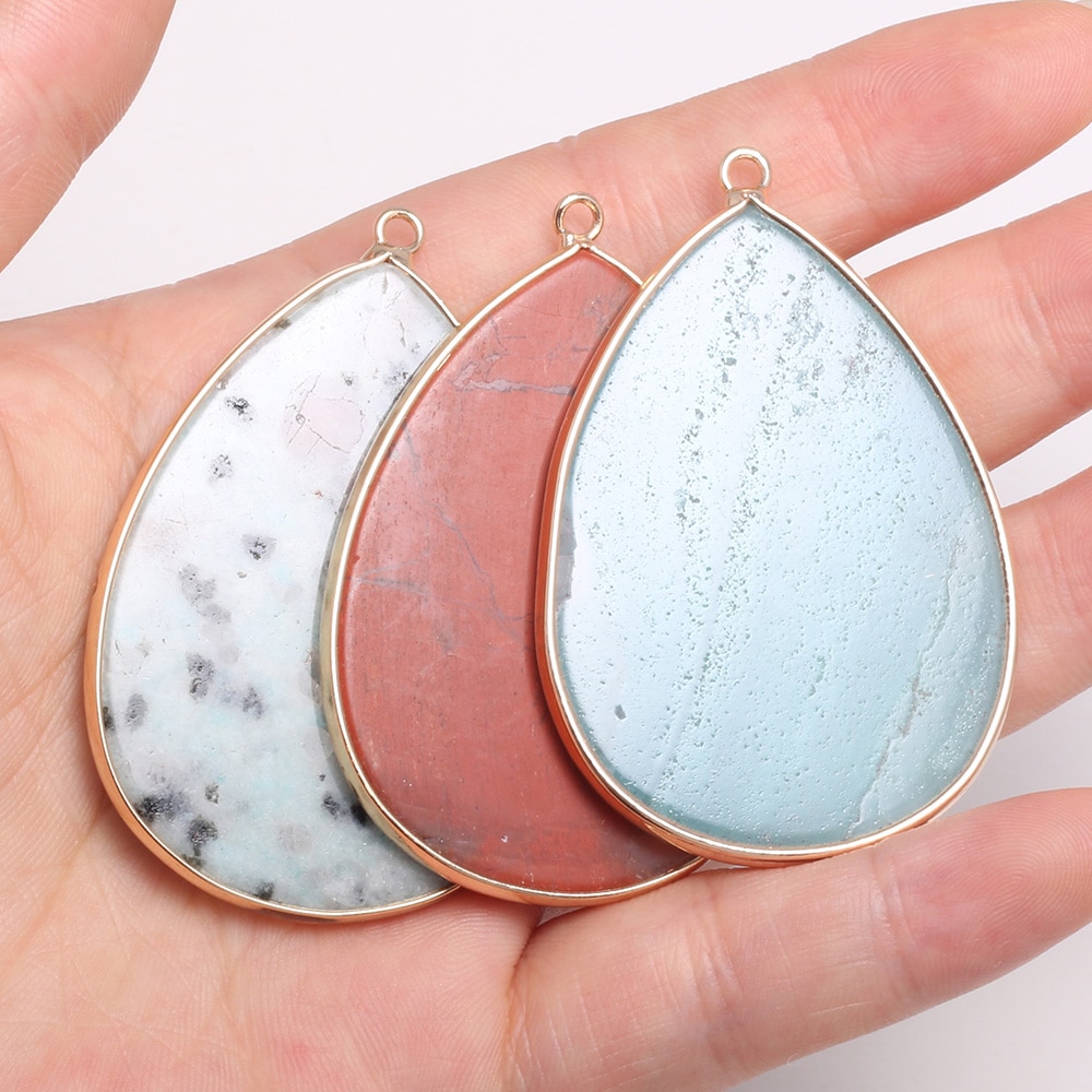 Natural Stone Pendants Water -shaped Semi-precious Stone Pendant for DIY Jewelry Making size 37x55mm