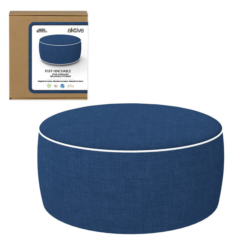 Puff Hinchable D53X23 CM Aktive, Puff asiento, Puff para sentar, Puff exterior, Muebles de salón, Puff asiento exterior: Colonial clásico azul