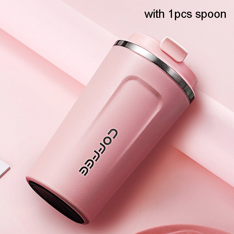 380/510ml 304 rostfria kaffemuggar tumblers kopp med lock vakuumisolering kaffe resemuggar bil termoskopp drickskopp: Rosa utan låda / 380ml