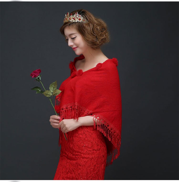 Janevini Ivoor/Rode Bruiloft Kant Bolero Rouge Bontjas Voor Vrouwen Bridal Cape Faux Fur Sjaal Bruid Party Wrap stola Etole Mariage