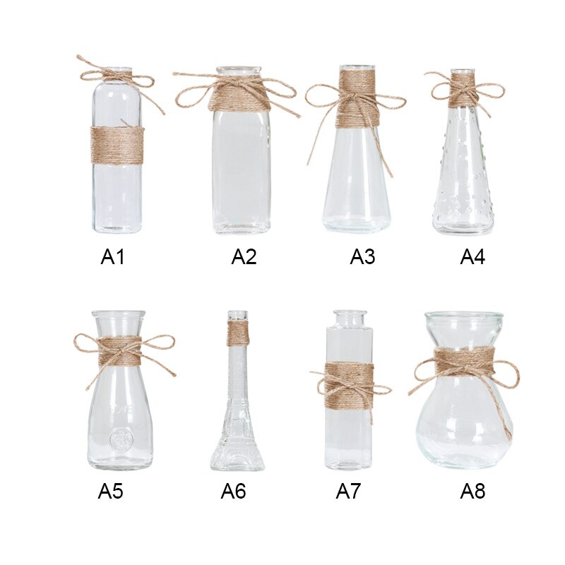 Jarrones de cristal nórdico para Decoración de mesa, florero transparente con cuerda de flores, botella artesanal, muebles para el hogar