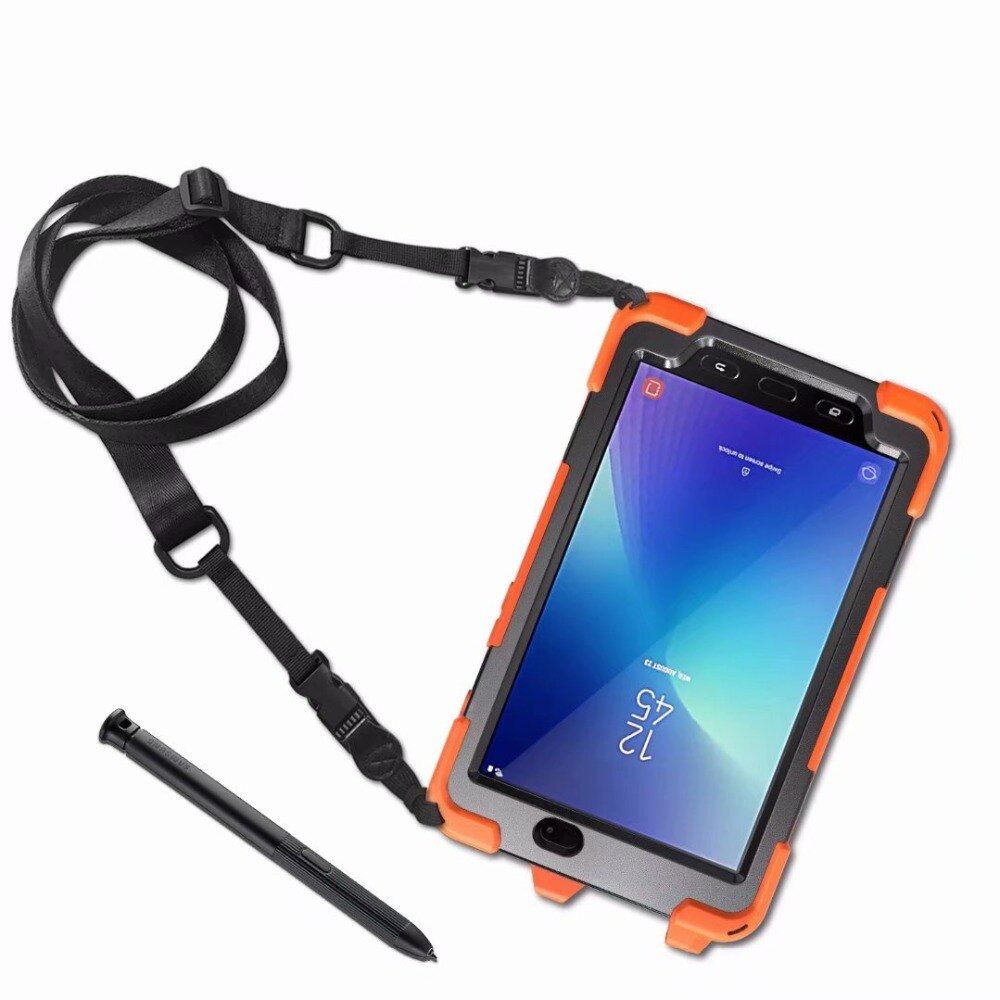 360 Degree Case for Samsung Galaxy Tab Active 2 8.0 T390 T395 SM-T395 tablet Silicone Hard Cover+Neck Strap &amp; Hand Strap +pen