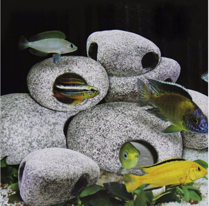 1PCS Cichlid Stone Cave Aquarium Fish Tank Pond Ornament Decoration Shrimp Breeding Rock Cave Decoration Hole Fish Tank Decor