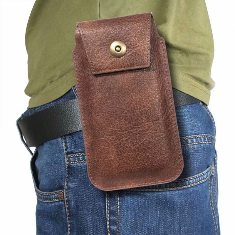 Men Vintage PU Leather Waist Bag Phone Pouch Portable Pocket Belt Hip Belt Loop Holster Wallet Carry Case Purse 5.5-6.5in