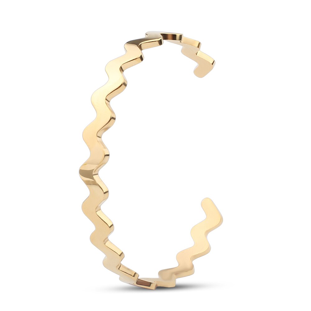 FINE4U B156 Stainless Steel Smooth Wave Bracelets & Bangles Gold Color Open Cuff Bracelets For Men Women Adjustable Bangle: Default Title