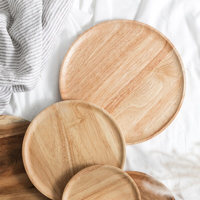 Holz Runde Tablett Gummibaum Akazie Holz Frhstck...  Grandado