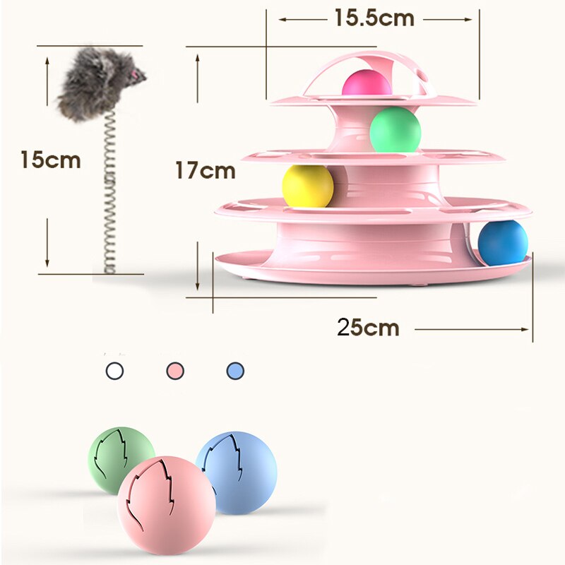 Three Levels Pet Cat Toy Tower Tracks Disc Cat Intelligence Amusement Triple Pay Track Cat Toys Ball Training Amusement Plate