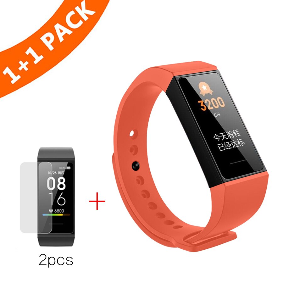 Pulsera para Xiaomi Redmi Band, correa de silicona para pulsera inteligente Redmi Band con Protector de pantalla: Naranja