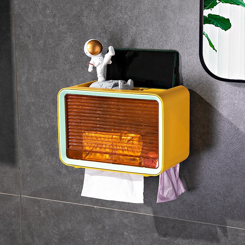 Multifunctional Tissue Storage Box Punch-free Waterproof Toilet Roll Paper Rack Wall-mounted Toilet Paper Drawer Box: Orange S