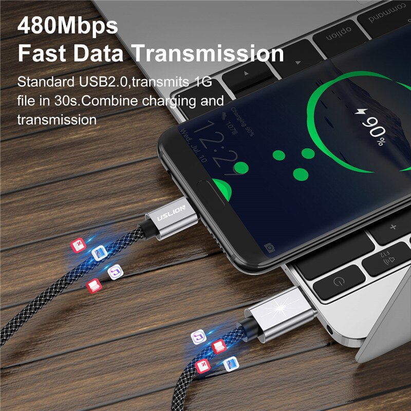 Cabo usb magnético uslion 5a tipo c, fio de carregamento super rápido para macbook 100w pd USB-C tipo c-c fio para xiaomi samsung note