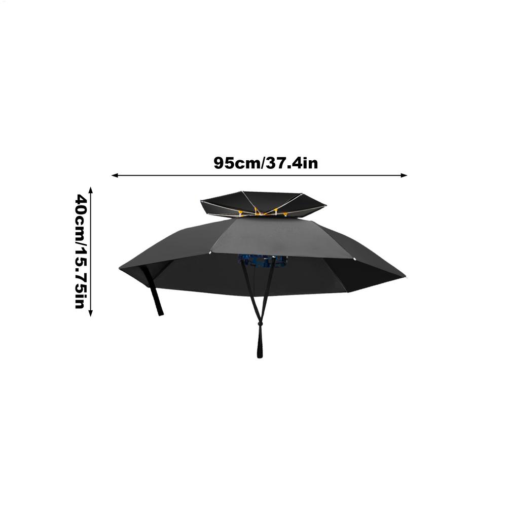 Draagbare hoofdparasol, draagbare zonnescherm regenhoed, geventileerde buitenparasol voor kamperen en wandelen: zwart