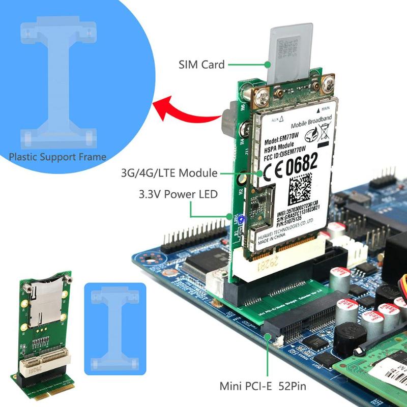 Mini Pci Express Adapter Card Met Sim Card Slot Voor Wifi 3G 4G Wwan Lte Module Verticale Montage met Stabiele Beugel