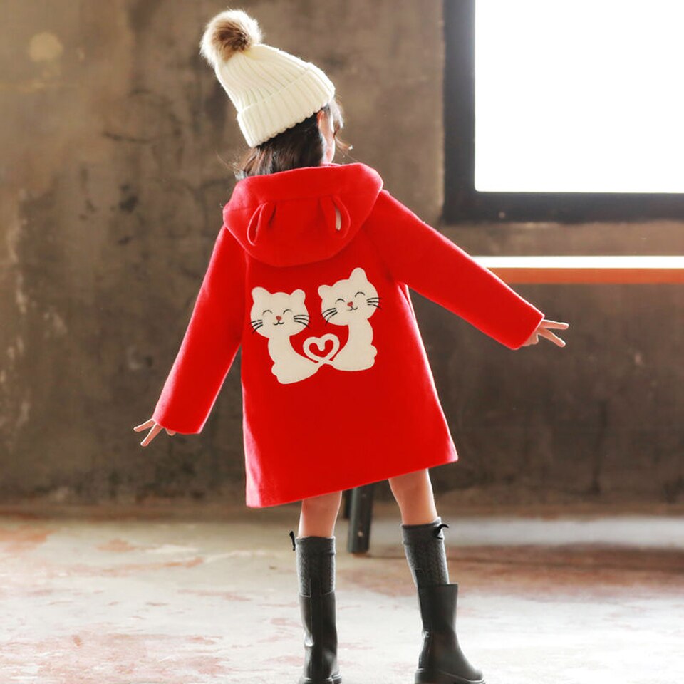 Manteaux d'automne et d'hiver pour adolescentes | Vêtements d'extérieur épais et chauds en laine, à simple boutonnage, vêtements d'extérieur pour enfants,: Rouge / 6
