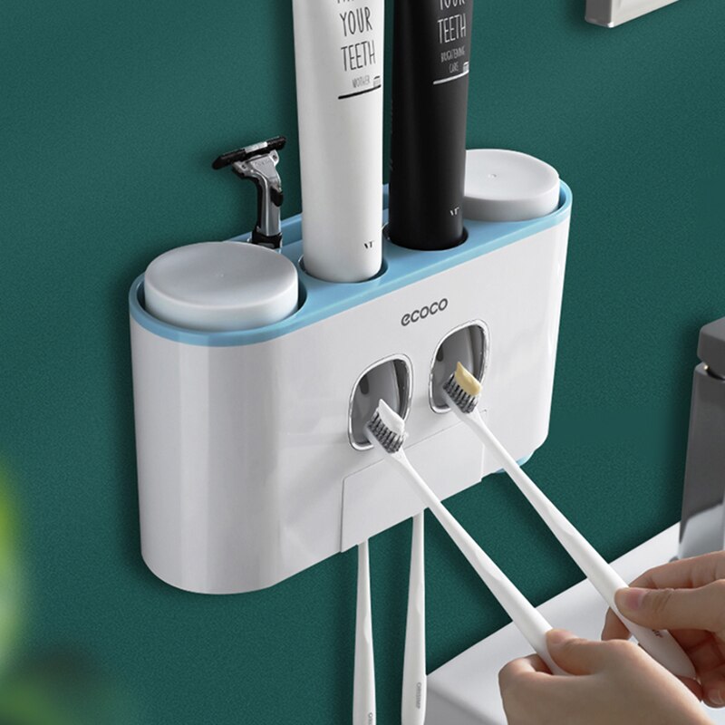 Nowy uchwyt na szczoteczki robić zębów ścienny magnetyczny kubek na szczoteczki robić zębów podwójny dozownik pasztecik robić zębów makaron robić zębów wyciskacz półka łazienka Accessorie ustawić
