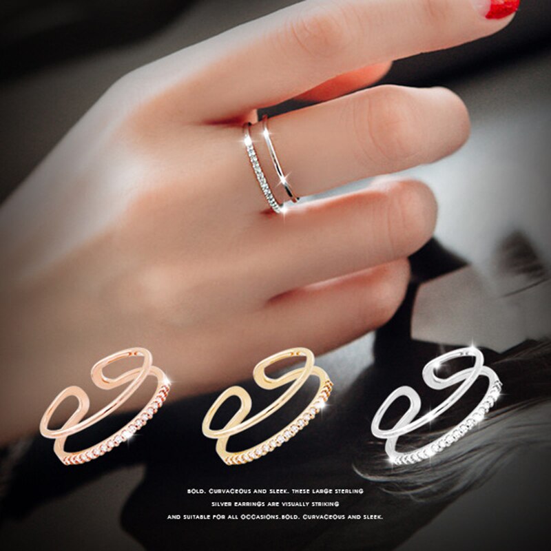 Anillo de boda de estilo coreano para mujer, sortija ajustable, multicapa, cristal puro auténtico, a la