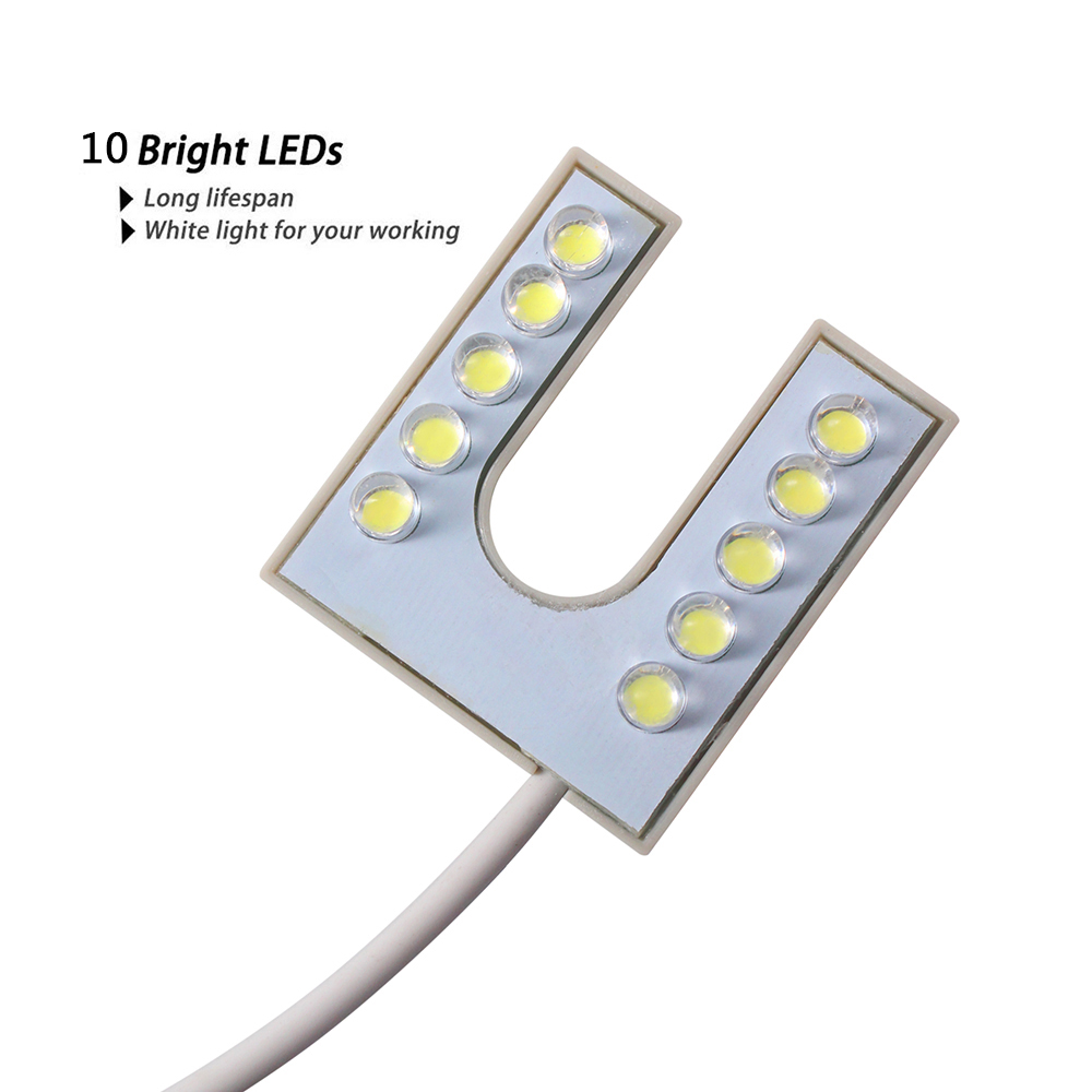 Luz led pescoço de ganso 10led, portátil, luz para máquina de costura, com base magnética, 110-250v, tomada ue/eua