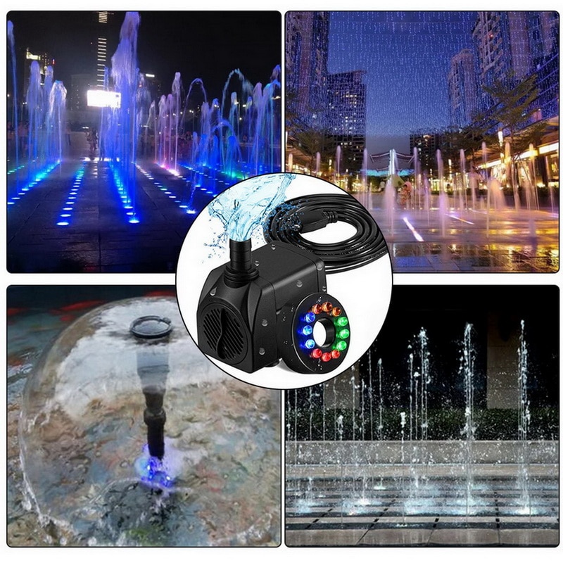 220V 6/8/10/25W Submersible Water Pump With 12 LED Lights 220-240V 800L/H EU/UK Plug For Aquarium Fish Tank Pond Fountain