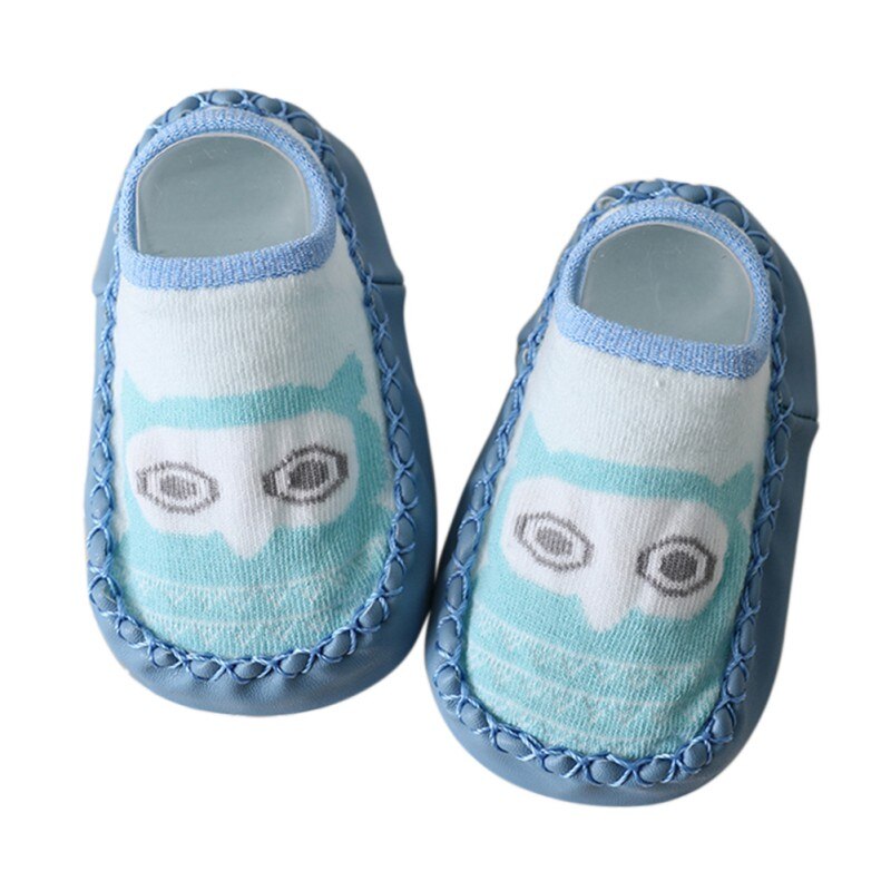 Herfst Baby Katoen Karakter Kids Meisjes Jongens Kinderen Indoor Floor Sokken Leren Zool Antislip Dikke Handdoek Peuter Sokken M1: Blue Owl / 12m