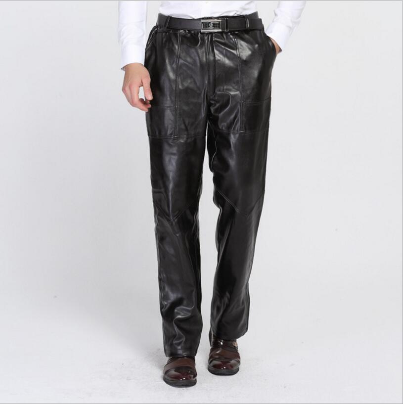 Heren winter leren broek dikkere warme broek heren zware wollen voering warme leren broek grote maten losse broek