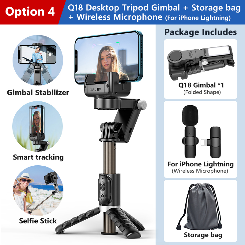 360 Rotation Following Shooting Mode Gimbal Stabilizer Selfie Stick Tripod Gimbal For iPhone Phone Smartphone Live Photography: Bundle 4