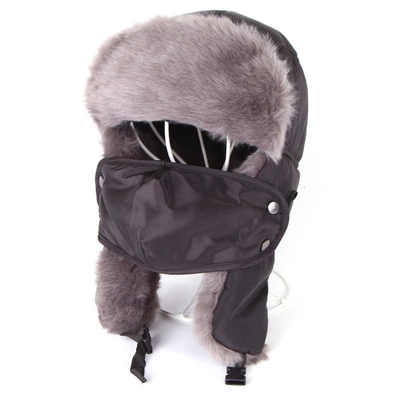 Vinter bombehatter ushanka russisk pelshatt varm fortykket øreklaffer hette til menn og kvinner maske balaclava: Svart