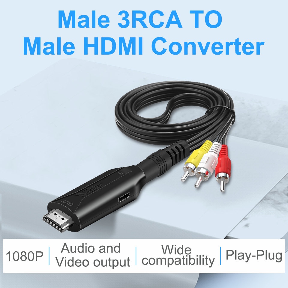RCA AV/CVSB L/R Video to HDMI-compatible AV Scaler Adapter HD Video Converter Box 1080P Support NTSC PAL