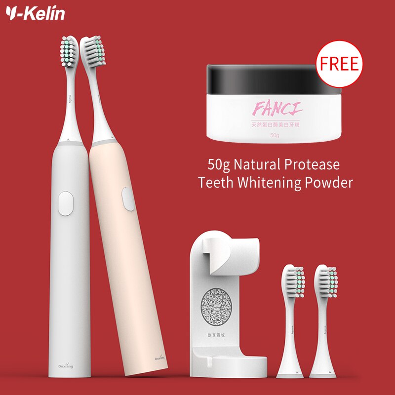 Y-kelin-cepillo de dientes eléctrico con 2 cabezales, recargable, Sónico, para tirantes para adultos, ortodoncia: Pink Silver 2 set
