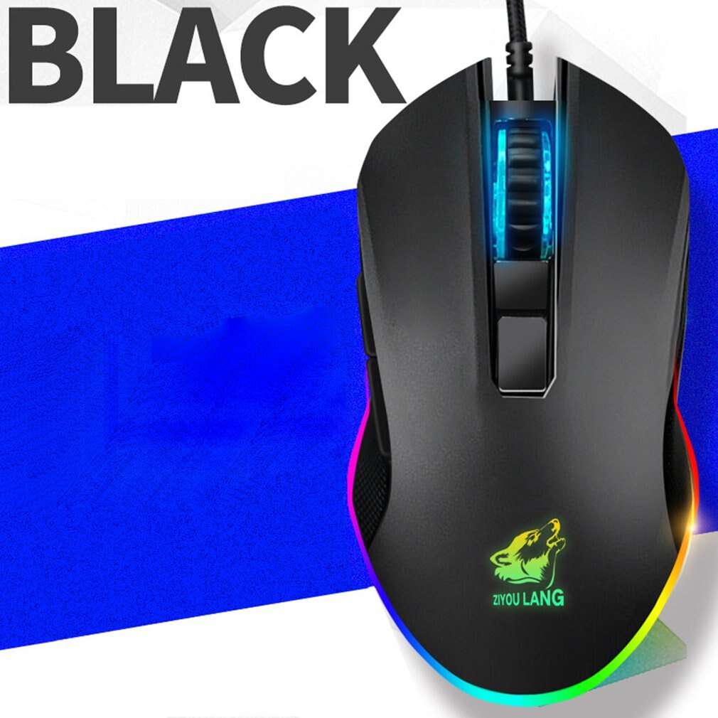 V1 Gaming Mouse Wired RGB Light 8 Programmable Buttons Optical Sensor Gamer Mice Black Game Mouse Ergonomic