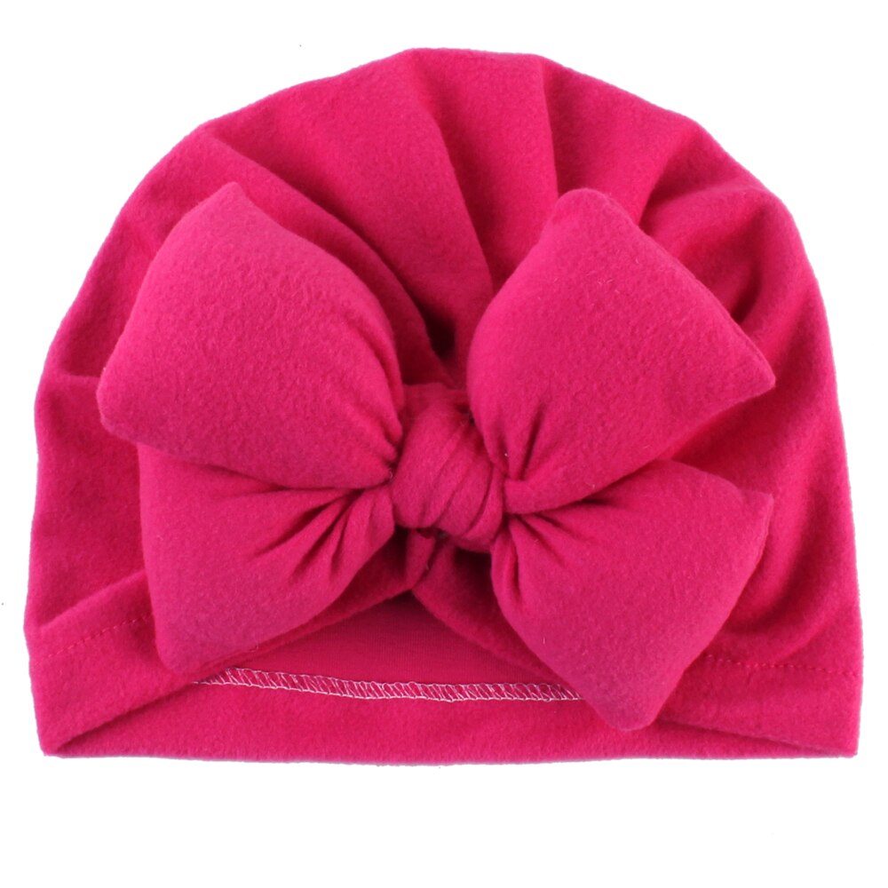 Babytillbehör söta nyfödda flickor barn turban mjuk siden rosett mössa linda huvudbonad pannband: Rosröd