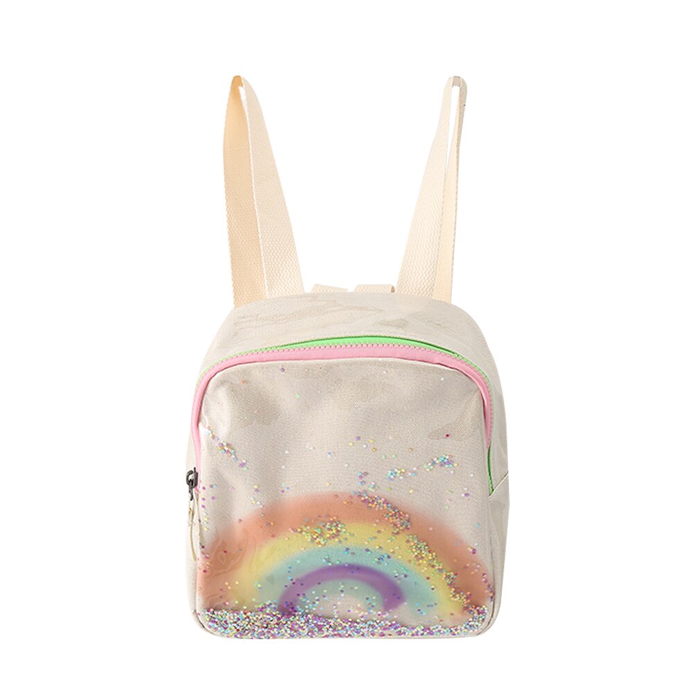 Sac à dos arc-en-ciel pour filles, joli sac à bandoulière d'école avec paillettes brillantes, sac de jour pour enfants: WHITE