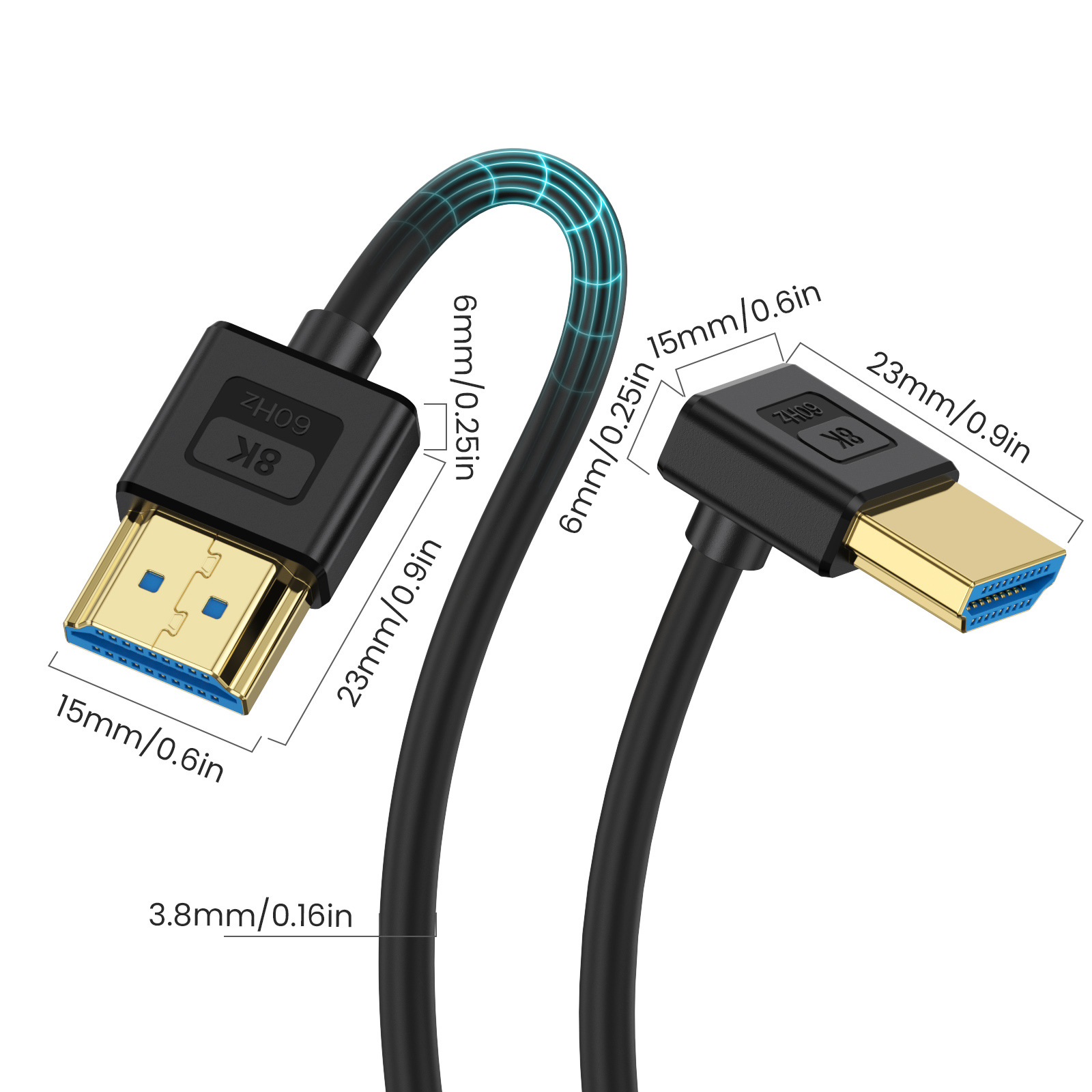 Silicone HDMI Compatible 2.1 Version Cable Elbow Flexible Thin Wire Supports 10K 96Hz Resolution 8K 60Hz Compatible 4K 240HZ: WHITE / 1m