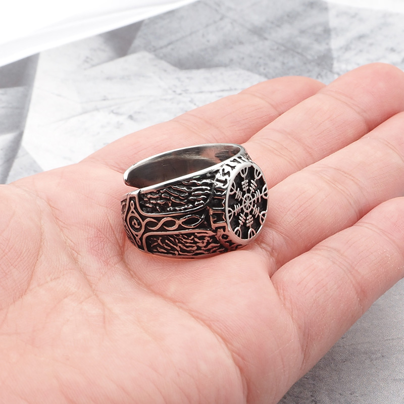 316L Rvs Roer Van Ontzag Runen Ring Viking Talisman Scandinavische Amulet Sieraden