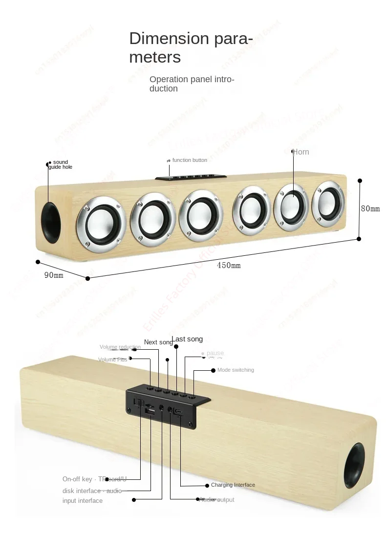 Super kraftfuld bluetooth-højttaler med seks subwoofere i træ, hjemmebiograf med tv-lydboks, soundbar med surround-stereo, tf-disk, u-disk