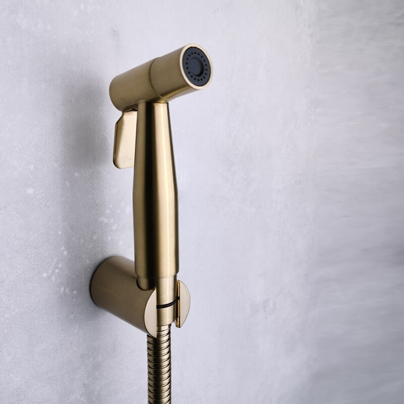 Bidet Shattaff Wc Schoonmaken Abs Sproeier Set Geborsteld Goud Met Rvs/Pvc Slang Plastic Houder Hoge Druk