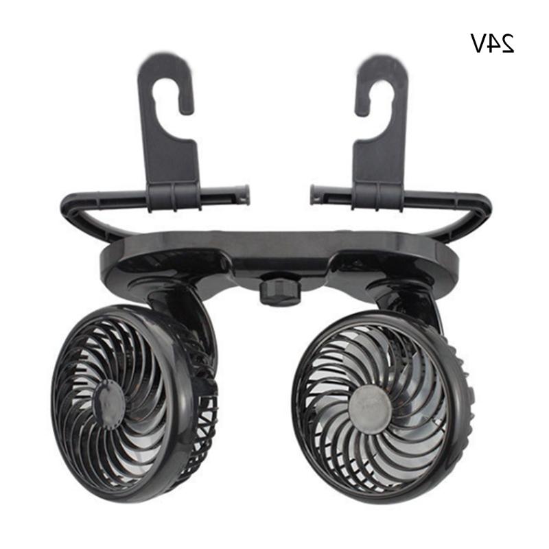 Double-headed Electric Car Fan 12V/24V Auto Powerful Cooling Device Rotatable L69D: 24V with bracket