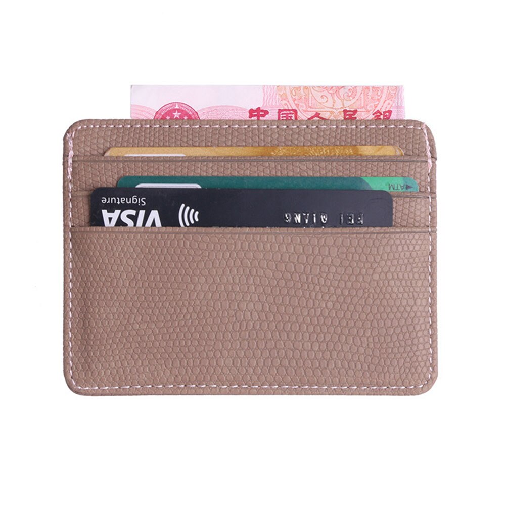 Women Men PU Leather Bank ID Card Wallet Holder Durable Slim Simple Travel Business Case With Purse Card Holder: Khaki