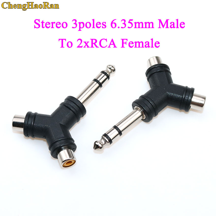 2/3- polig mono/stereo-jack 6.35mm to 2 xrca-jack ljudomvandlare dubbel hane/hona rca  to 6.5mm -hane kontakt förnicklad kontakt: Mörkgrå
