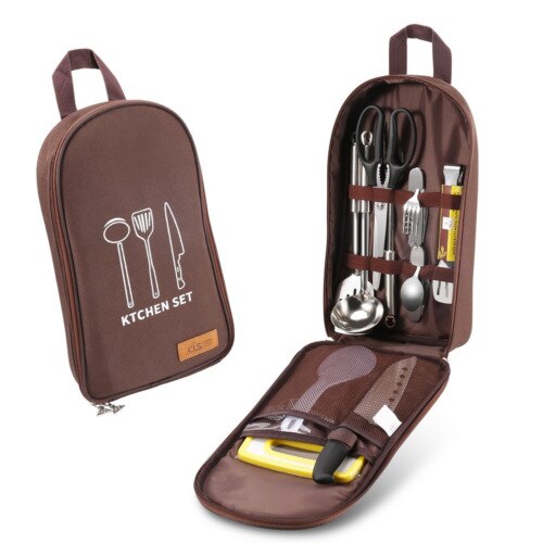 Camp Kitchen Utensil Organizer Travel Set Portable BBQ Camping Cookware Handbag