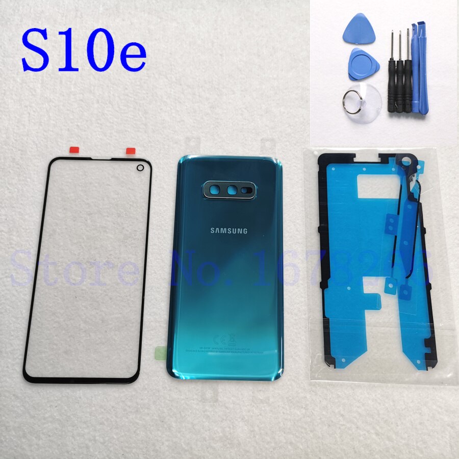 SAMSUNG Galaxy S10 Plus S10e S10 G970 G973 G975 G973F Front Touch Panel Outer Lens + Rear Battery Door Back Glass Housing Cover: S10e green
