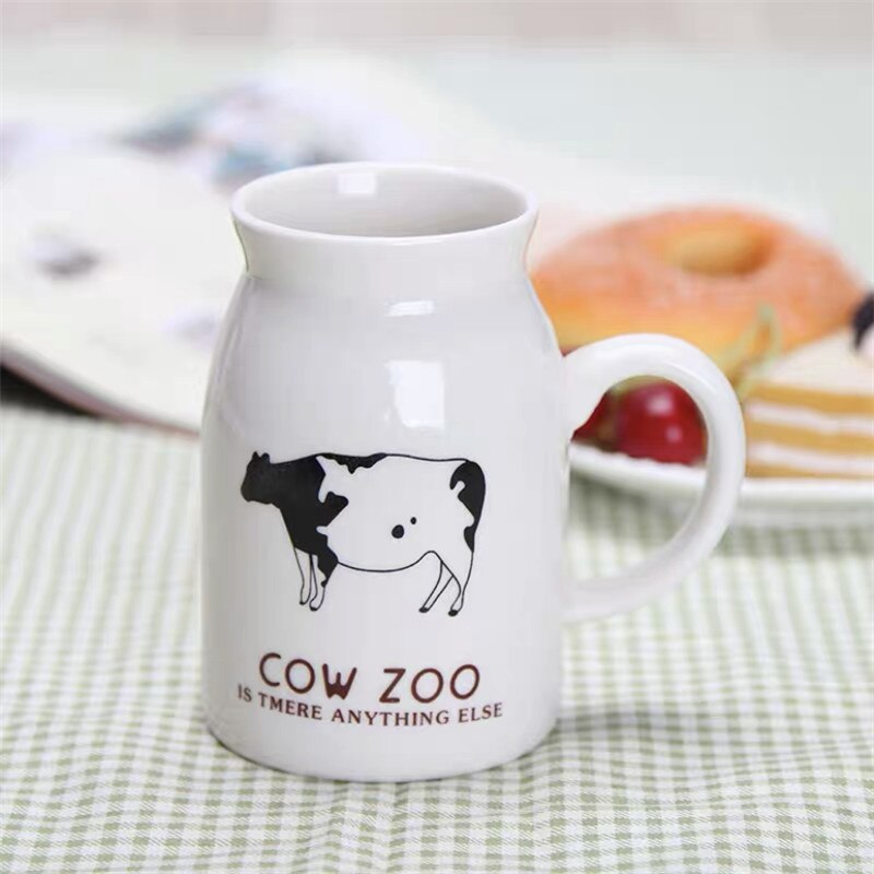 Cartoon Cute Cow Pattern Ceramic Coffee Mug Porcelain Couple Breakfast Milk Cup Retro Simple Office Teacup Drinkware: A / 420ml
